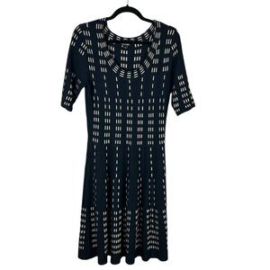 Roz & Ali Ribbed Stretch Short Sleeve Soft Knit Sweater Dress Medium Navy Blue